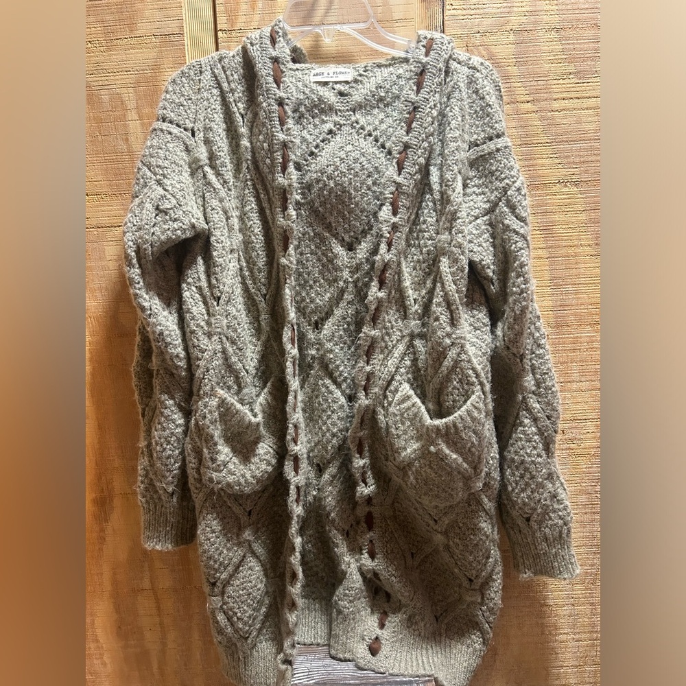 Sage & Flower Cable Knit Cardigan